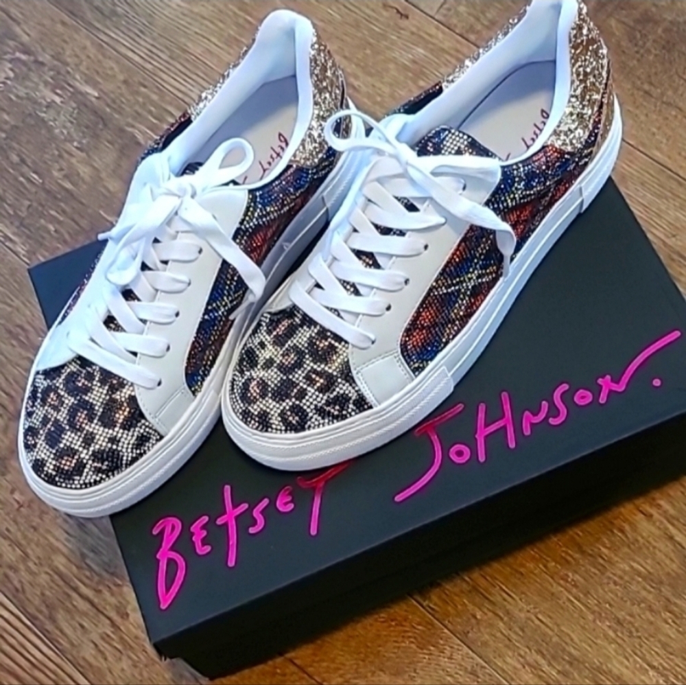 Betsey Johnson Plaid and Cheetah Bling Shoes, Size 8 NO BOX